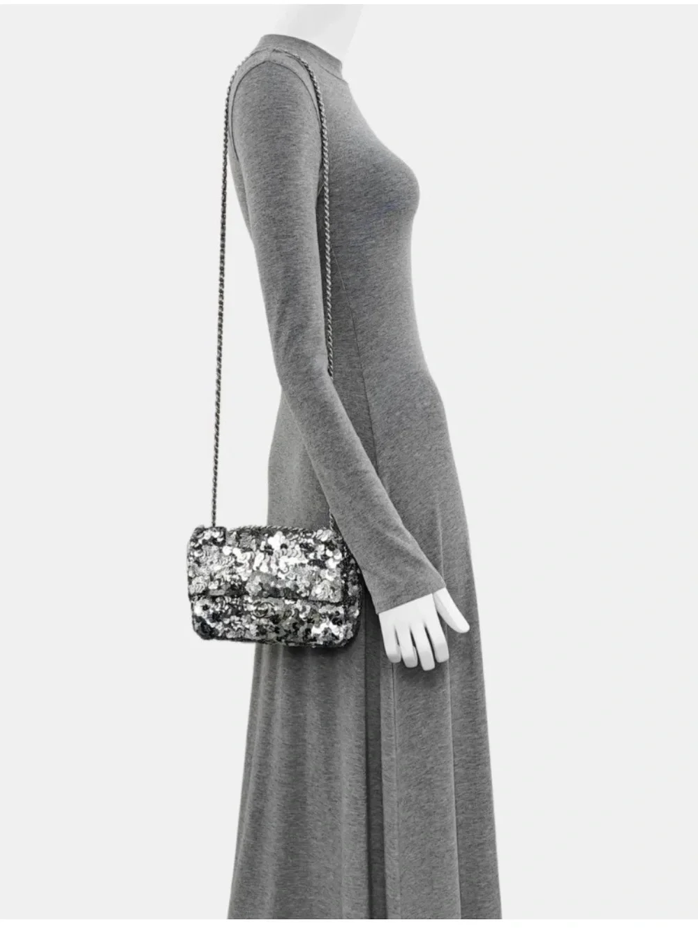 RARE CHANEL 22B Silver Sequin Mini Flap Bag AS3523 – Full Set